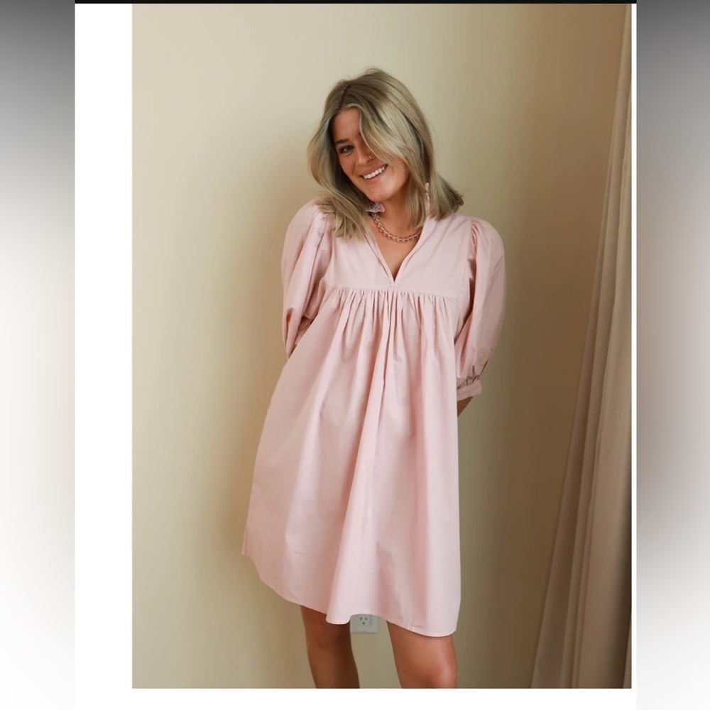 Never A Wallflower BLUSH PINK POPLIN HIGH NECK DRESS Medium NWT